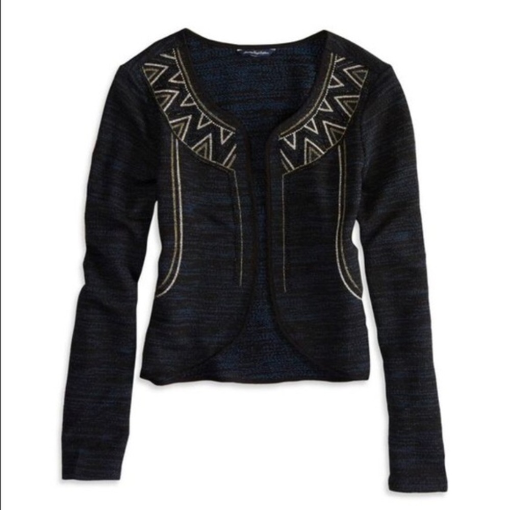 Blue black space-dye embroidered cardigan